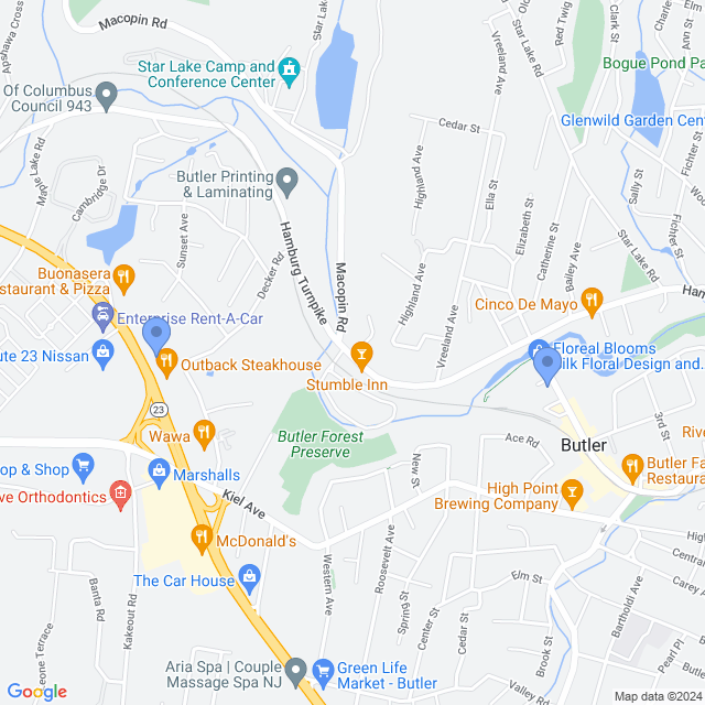 Map of veterinarians in Butler, NJ