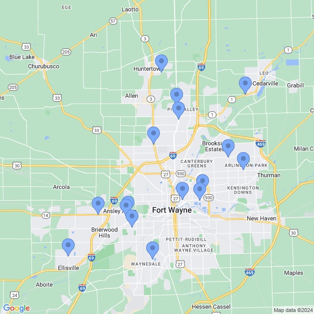 Map of veterinarians in Fort Wayne, IN