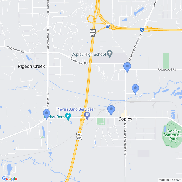 Map of veterinarians in Copley, OH