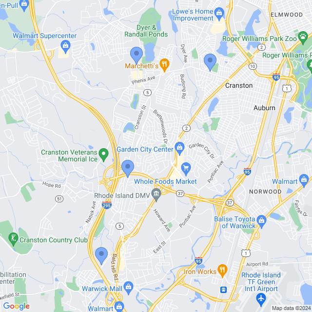 Map of veterinarians in Cranston, RI