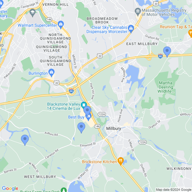 Map of veterinarians in Millbury, MA