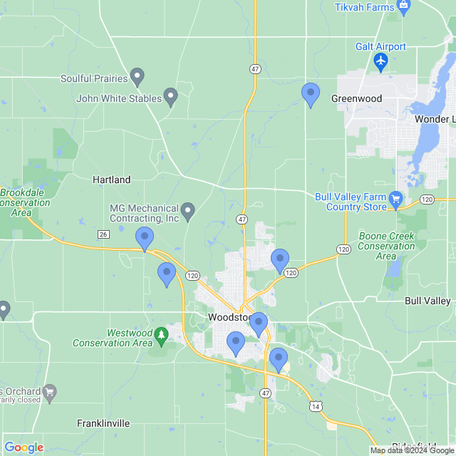 Map of veterinarians in Woodstock, IL