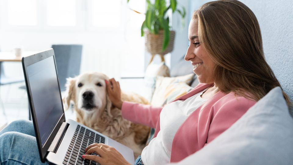 woman researching pet insurance