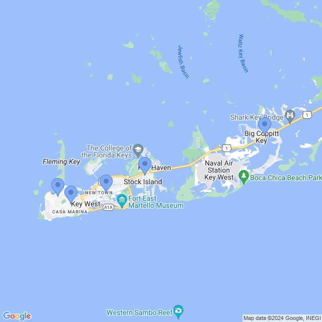 Map of veterinarians in Key West, FL