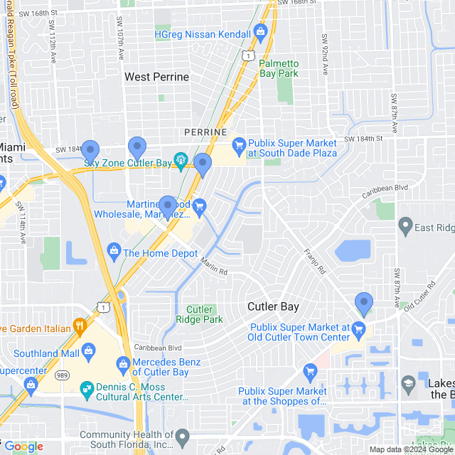 Map of veterinarians in Cutler Bay, FL