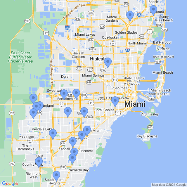 Map of veterinarians in Miami, FL