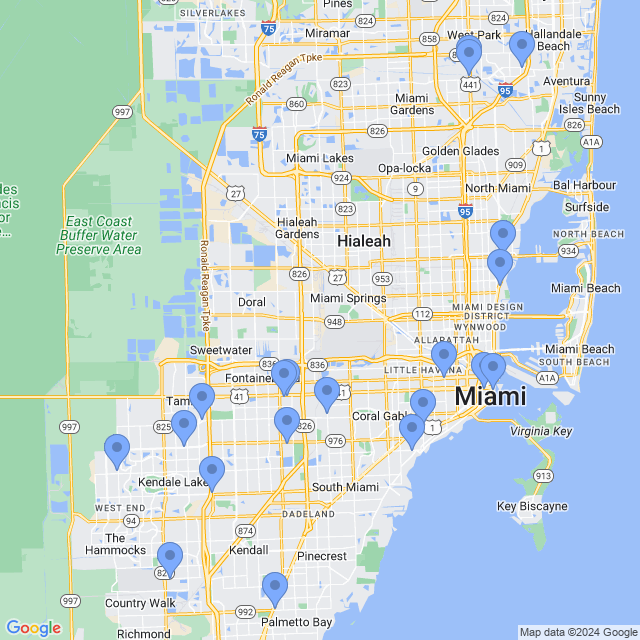 Map of veterinarians in Miami, FL
