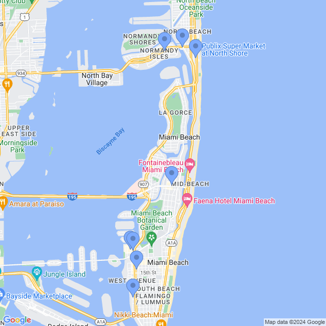 Map of veterinarians in Miami Beach, FL