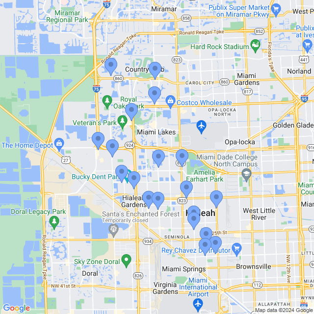 Map of veterinarians in Hialeah, FL