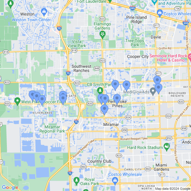 Map of veterinarians in Pembroke Pines, FL