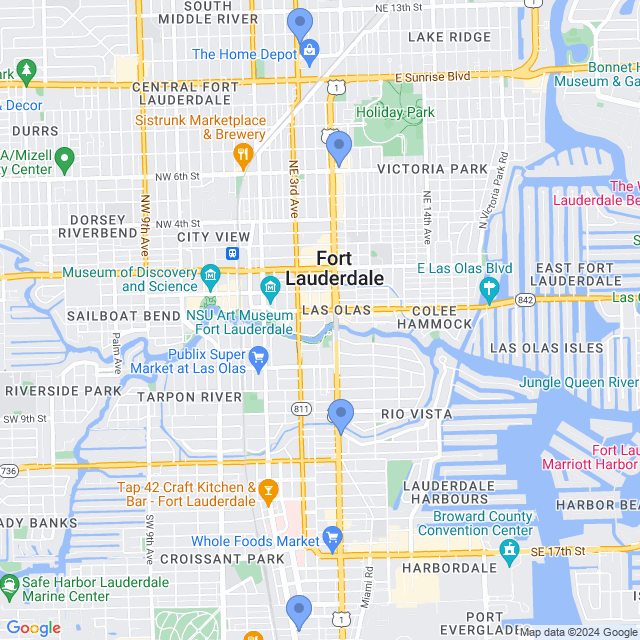 Map of veterinarians in Fort Lauderdale, FL