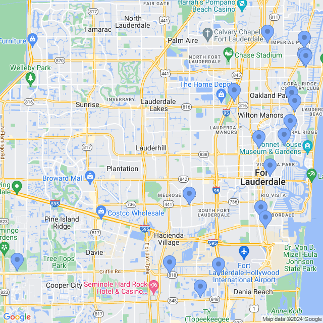 Map of veterinarians in Fort Lauderdale, FL