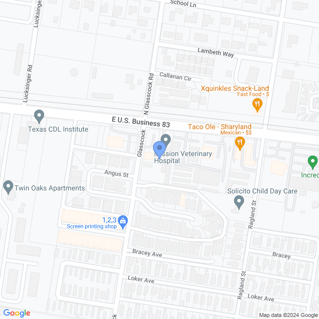 Map of veterinarians in Mission, TX