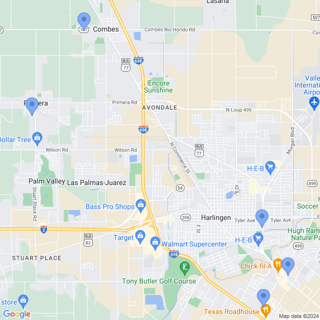 Map of veterinarians in Harlingen, TX