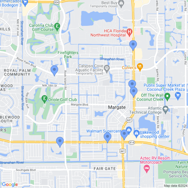 Map of veterinarians in Margate, FL