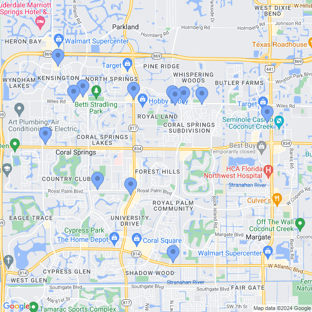 Map of veterinarians in Coral Springs, FL