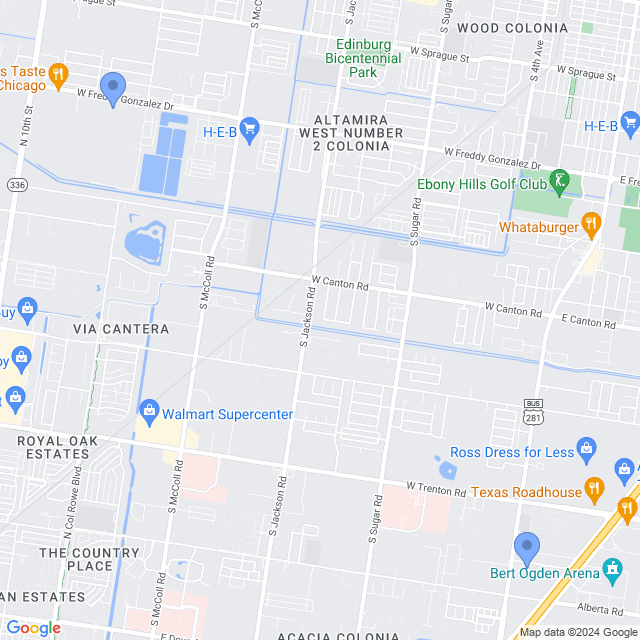 Map of veterinarians in Edinburg, TX