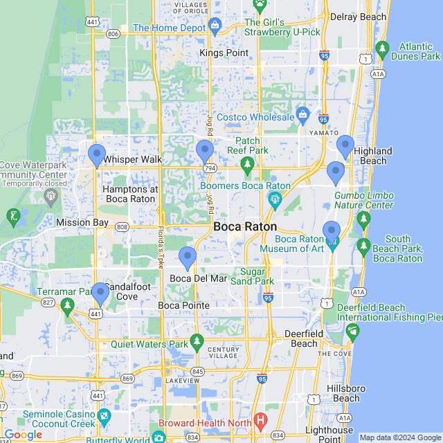 Map of veterinarians in Boca Raton, FL