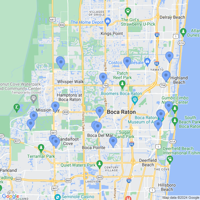 Map of veterinarians in Boca Raton, FL