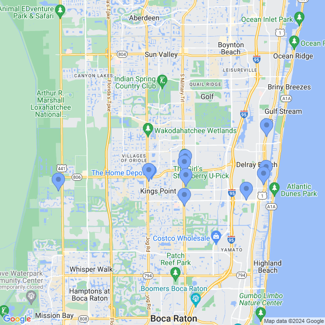 Map of veterinarians in Delray Beach, FL