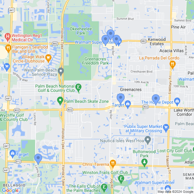 Map of veterinarians in Greenacres, FL