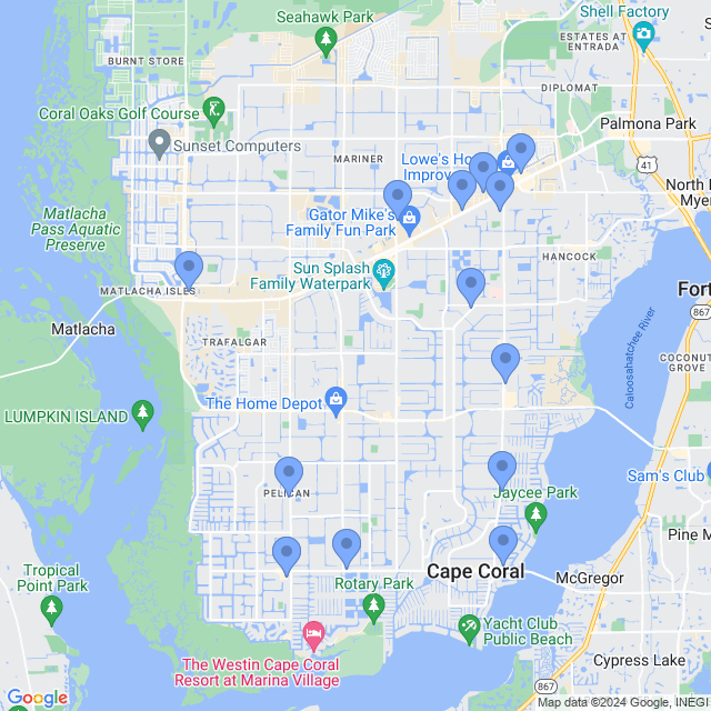 Map of veterinarians in Cape Coral, FL