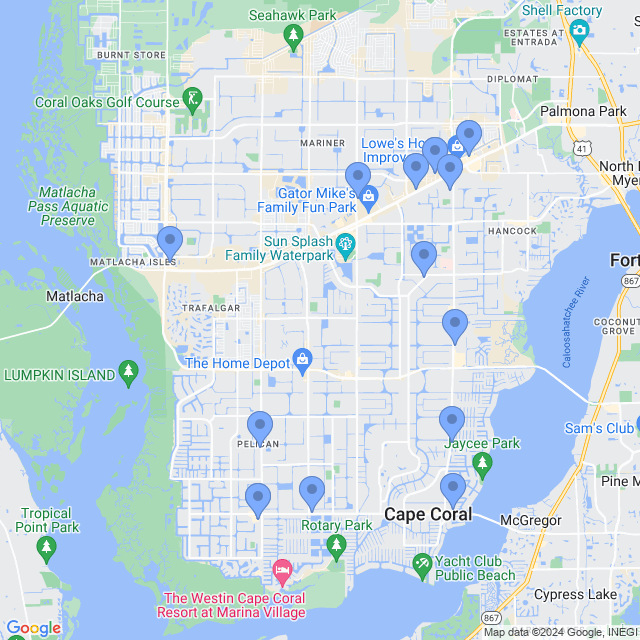 Map of veterinarians in Cape Coral, FL