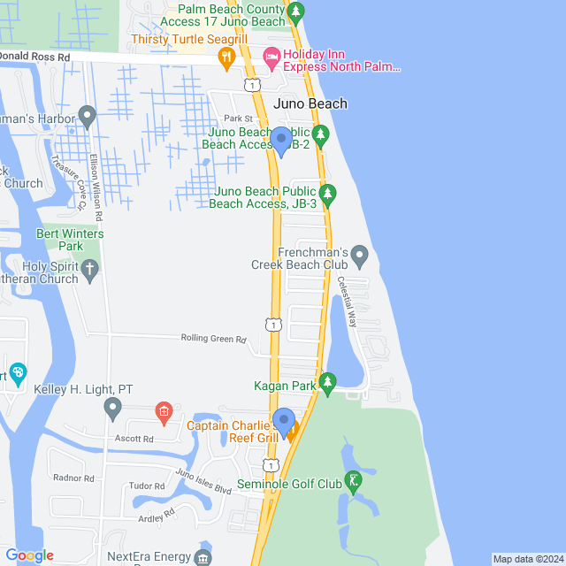 Map of veterinarians in Juno Beach, FL