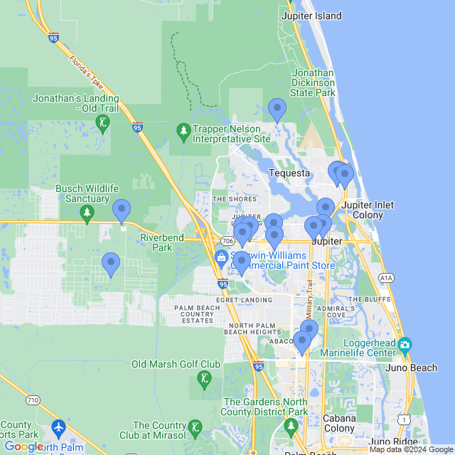 Map of veterinarians in Jupiter, FL
