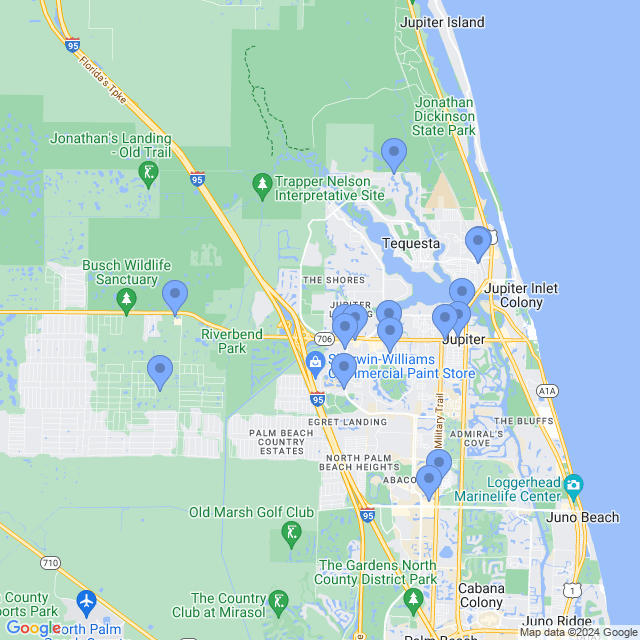 Map of veterinarians in Jupiter, FL