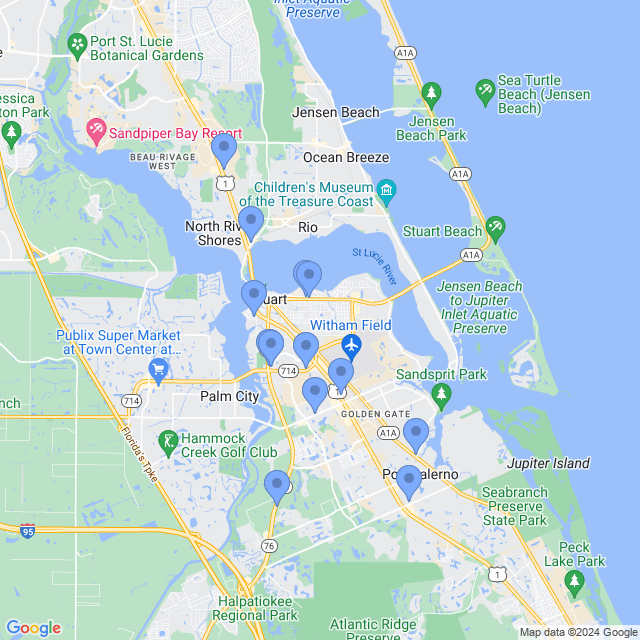 Map of veterinarians in Stuart, FL