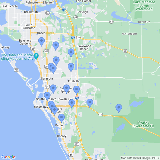 Map of veterinarians in Sarasota, FL
