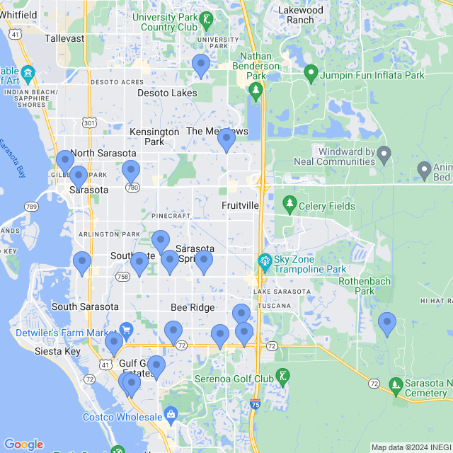 Map of veterinarians in Sarasota, FL