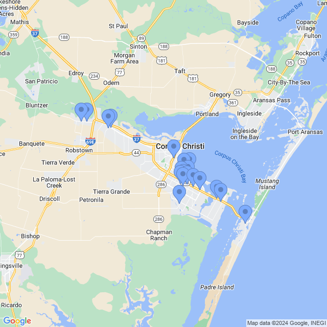 Map of veterinarians in Corpus Christi, TX