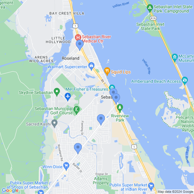 Map of veterinarians in Sebastian, FL