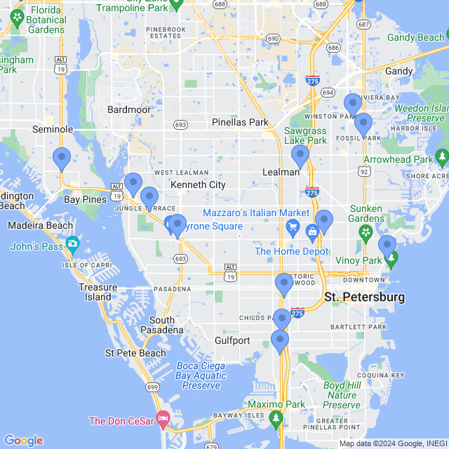 Map of veterinarians in St Petersburg, FL