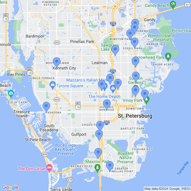 Map of veterinarians in St. Petersburg, FL