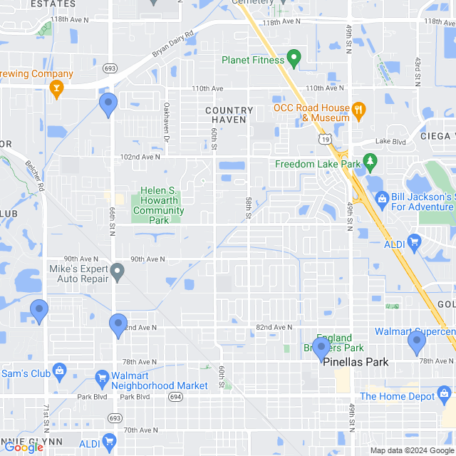 Map of veterinarians in Pinellas Park, FL