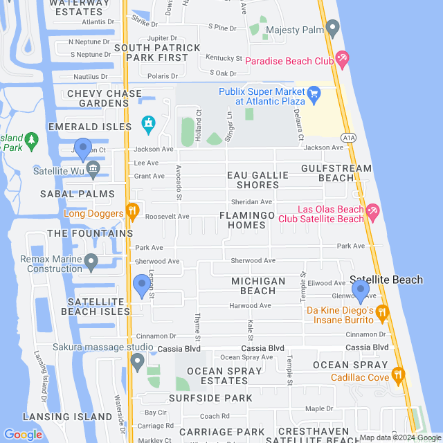 Map of veterinarians in Satellite Beach, FL