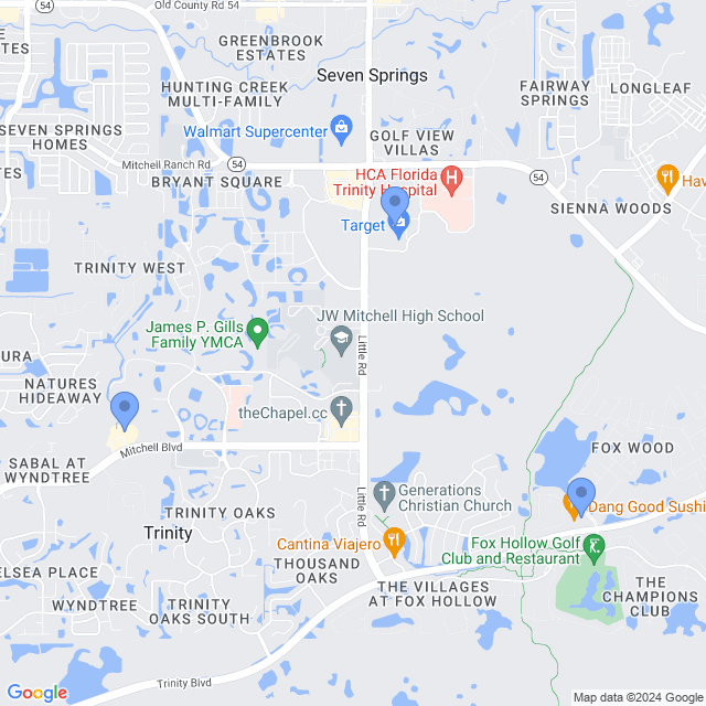 Map of veterinarians in Trinity, FL