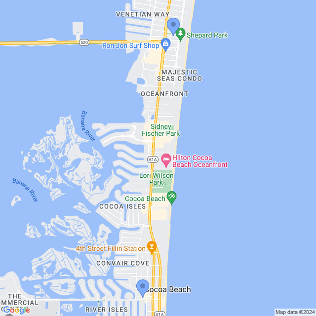 Map of veterinarians in Cocoa Beach, FL