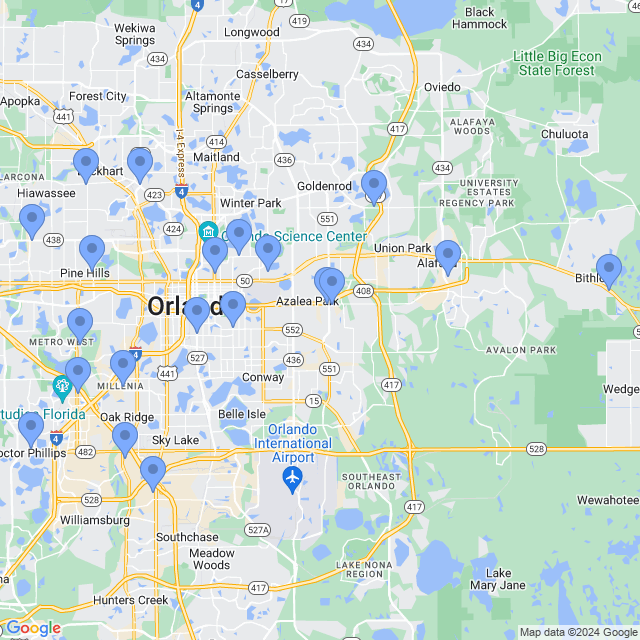 Map of veterinarians in Orlando, FL
