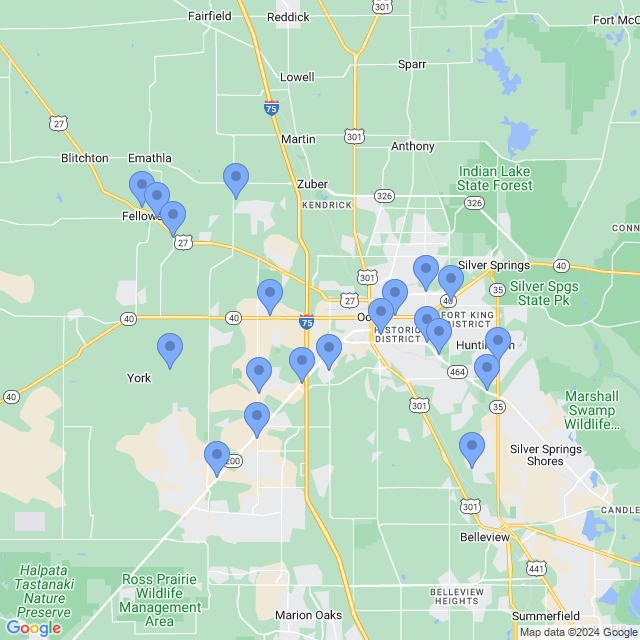 Map of veterinarians in Ocala, FL