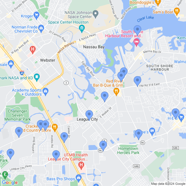 Map of veterinarians in League City, TX