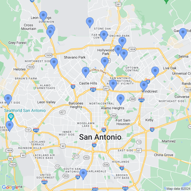 Map of veterinarians in San Antonio, TX