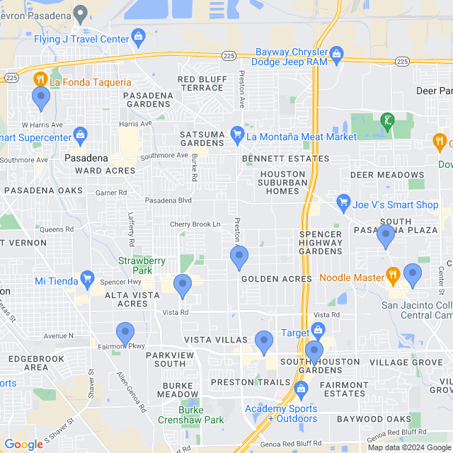 Map of veterinarians in Pasadena, TX