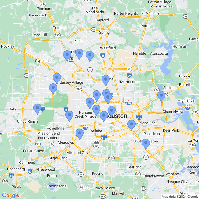 Map of veterinarians in Houston, TX