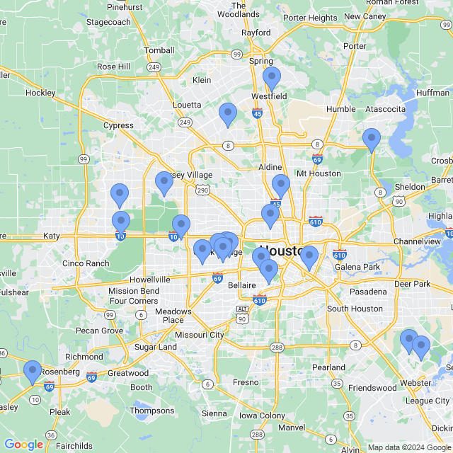 Map of veterinarians in Houston, TX