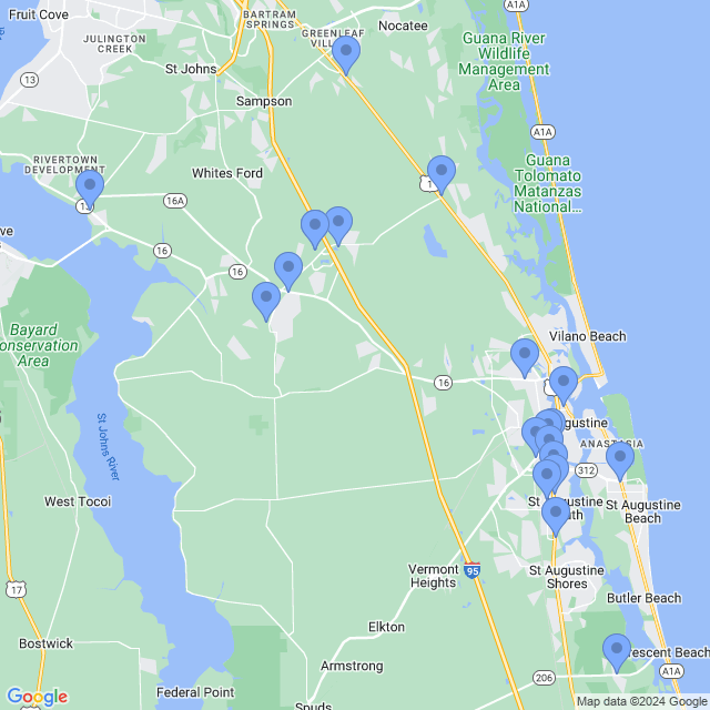 Map of veterinarians in St. Augustine, FL