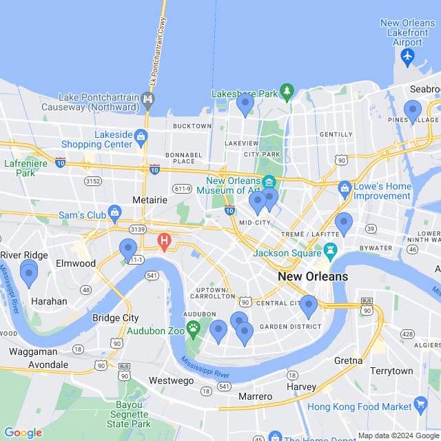 Map of veterinarians in New Orleans, LA